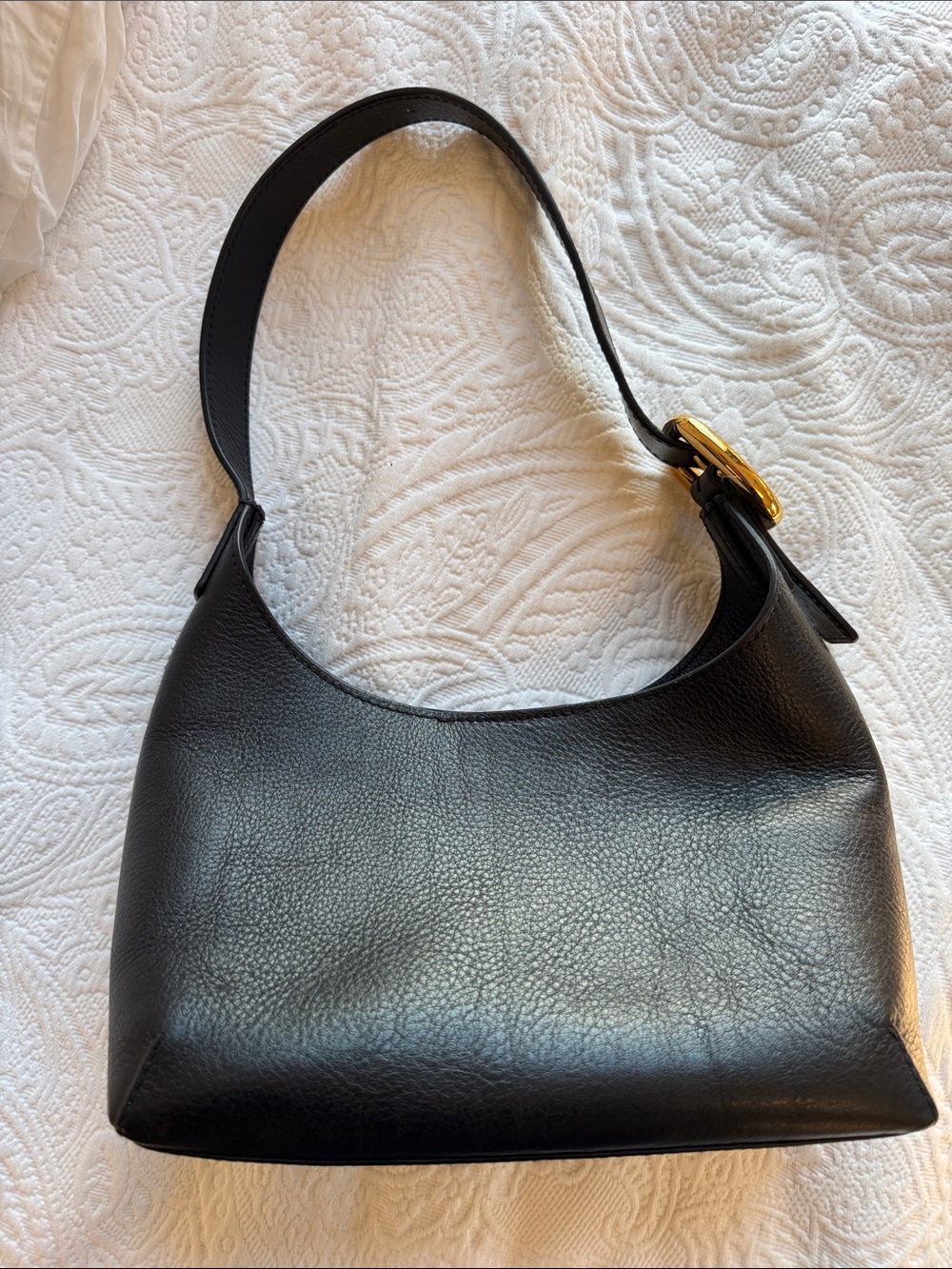 Madewell Black Leather Shoulder Bag with Gold Buckle